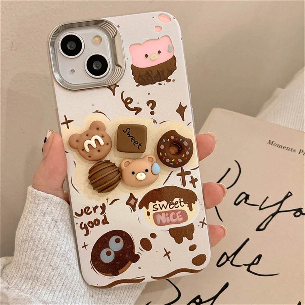 Cute Phone Cases For iPhone 15, 14, 13, 12 Pro Max, 11 - Cartoon 3D Bear Pig Donut Biscuit Pattern - Silicone Cover - PC8020 - Touchy Style