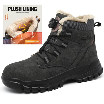 Rotating Button Winter Boots Men Safety Shoes Puncture-Proof Work Boots Steel Toe Shoes Waterproof Protective Shoes Cotton Boots - Touchy Style