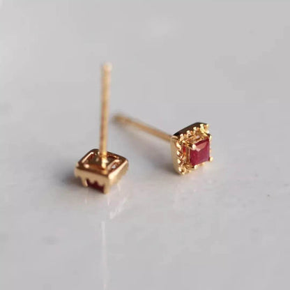 925 Sterling Silver Plated 14K Gold Red Zircon Square Earrings for Women Simple Temperament Jewelry Accessories - Touchy Style