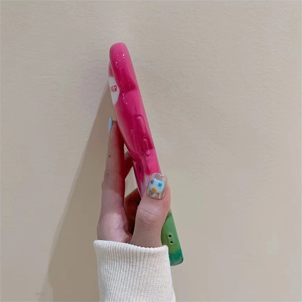Korean cartoon 3D cute watermelon bear silicone phone case for iPhone 14 Pro Max 11 12 13 Xs Xr Xm Funny creative cartoon coverF