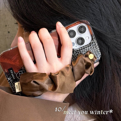 Cute Phone Cases for iPhone 16, 15, 14, 13 Pro Max - Feather Texture &amp; Alligator Skin Splicing Silk Wrist Band - Chic Cover - PC3130 - Touchy Style