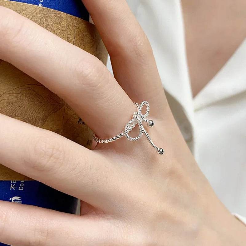925 Sterling Silver Finger Ring Charm Jewelry - Bowknot Hollow Out Lines - R0030 - Touchy Style