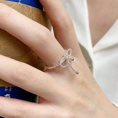 925 Sterling Silver Finger Ring Charm Jewelry - Bowknot Hollow Out Lines - R0030 - Touchy Style
