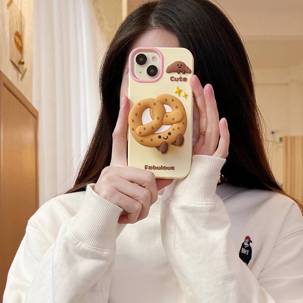 Cute Sweet Fabulous Donut Cookies Bread Cake Case For iPhone 16 15 14 Plus 13 12 Pro Max Soft Silicone Cover With Stand Holder