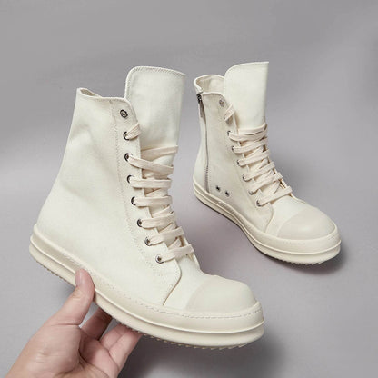 Brand Men Shoe Casual High Top Women Sneaker Quality White Designer O-wen Street New Fashion Zip Flat Canvas Brand Ankle Boot - Touchy Style