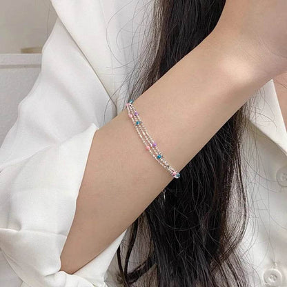 PANJBJ 925 Sterling Silver Multicolour Bead Bracelet For Women Three Layers Geometry Drip Glaze Versatile Jewelry Gift Dropship - Touchy Style