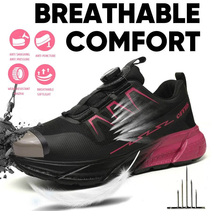 Rotating Buttons Work Safety Shoes For Women Men Steel Toe Shoes Puncture-Proof Women Work Sneakers Lightweight Protective Shoes - Touchy Style