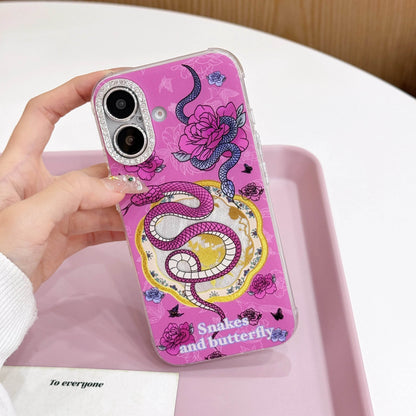 Cute Phone Cases For iPhone 16, 15, 14, 13 Pro Max - Rose Pink Snake &amp; Roses - Lens Protection Chic Back Cover - PC9140 - Touchy Style