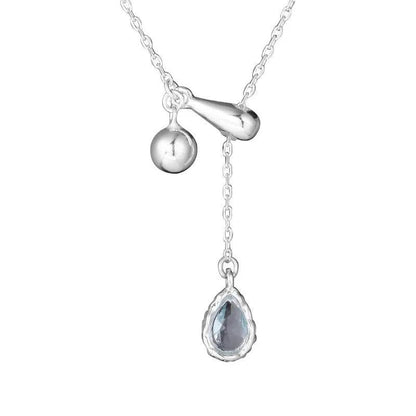 PANJBJ 925 Sterling Silver Blue Zircon Necklace For Women Water Drop Tassels Design Adjustable Jewelry Gift Dropshipping - Touchy Style