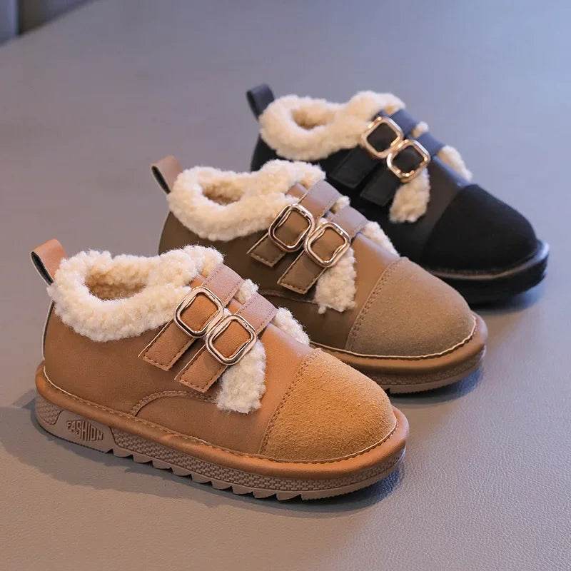 Patent Leather Children Fur Shoes 2024 Winter Platform Warm Furry Plush Leisure School Shoes Kid New Overwinters Footwear H06193 - Touchy Style