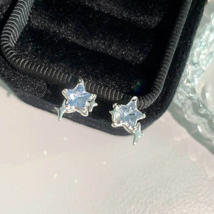 PANJBJ 925 Sterling Silver Stars Studs Hoop Earring for Women Crystal Trend Design Sweet Romantic Jewelry Gift Dropshipping - Touchy Style