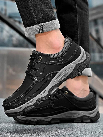 Handmade Leather Casual Mens Shoes Antiskid Man Loafers Comfort Walking Shoes All-match Men Treking Flats Hot Sale Hiking Shoes