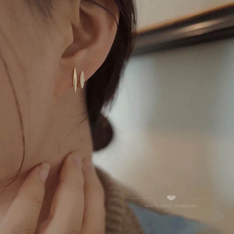 925 Sterling Silver Temperament Inlaid Zircon Double Layer Earrings for Women Gold Plated Statement Luxury Jewelry - Touchy Style