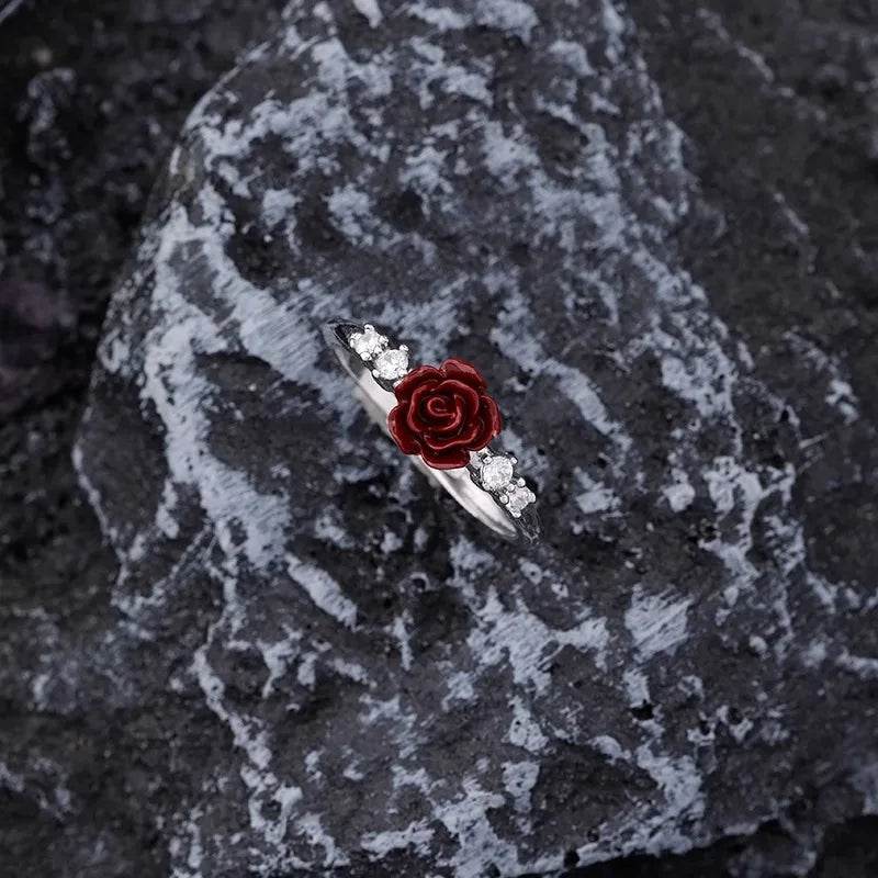 PANJBJ 925 Sterling Silver Rose Zircon Rings For Women Flower Drip Glaze Retro Design Romantic Jewelry Gift Dropshipping - Touchy Style