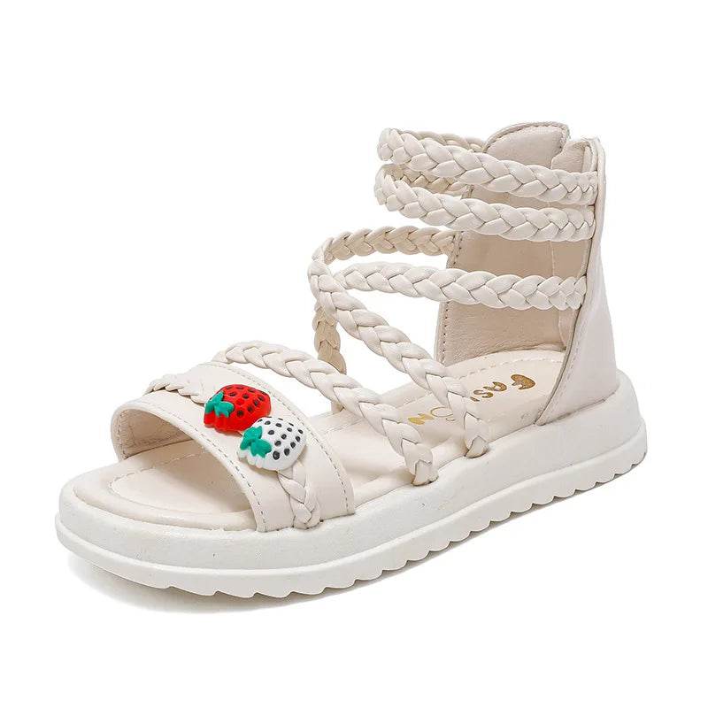 Kids Girls GLADIATOR Sandals Open Toe Knitted Strawberry 2023 New Summer Non Slip Flat Children Casual Shoes Roman Shoes Simple - Touchy Style