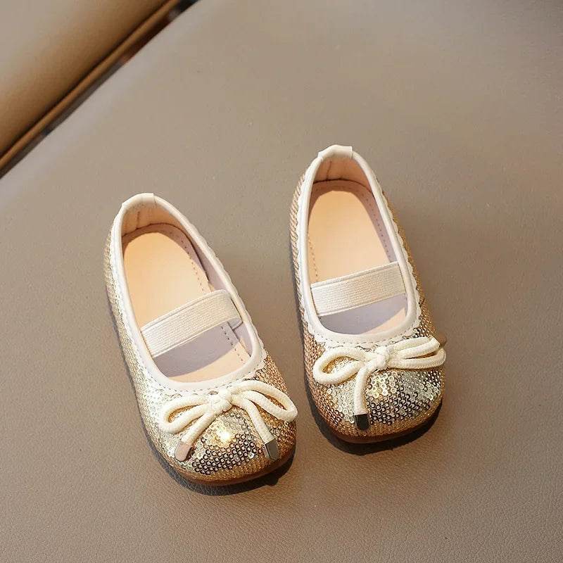 Girls Leather Shoes 2024 Brand New Kids Dress Shoes for Wedding Party Bling Glitter Flat mary janes Bow-knot Shoes Kids H02037 - Touchy Style