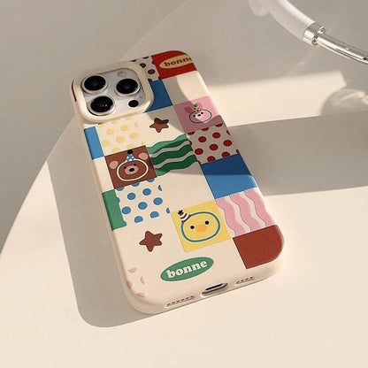 Cute Phone Cases For iPhone 16, 15, 14, 13, 12, 11 Pro Max, 16 Plus - Chocolate Bear, Pink Bunny Stripes, Dots Art - IC1440 - Touchy Style