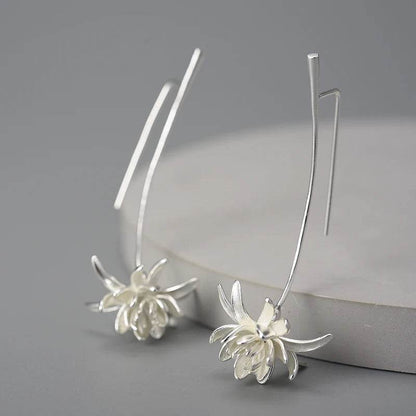 Lotus Fun 18K Gold Night-Blooming Cereus Flower Long Dangle Earrings for Women 925 Sterling Silver Original Luxury Fine Jewelry - Touchy Style