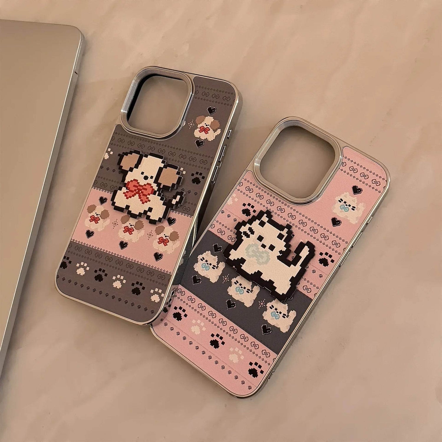 Cute Phone Cases For iPhone 16, 15, 14, 13, 12, 11 Pro Max - Pet Cat, Puppy Pixel Stick Plating Art - IC4050 - Touchy Style