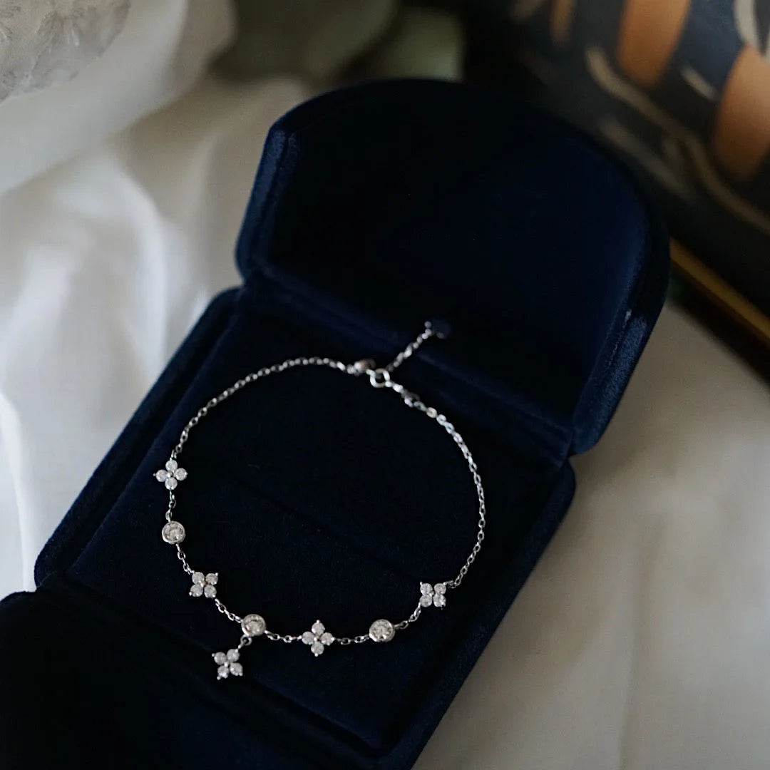 925 Sterling Silver Inlaid Zircon Delicate Flower Ornament Bracelet for Women Korean Temperament High Quality Jewelry Gift - Touchy Style