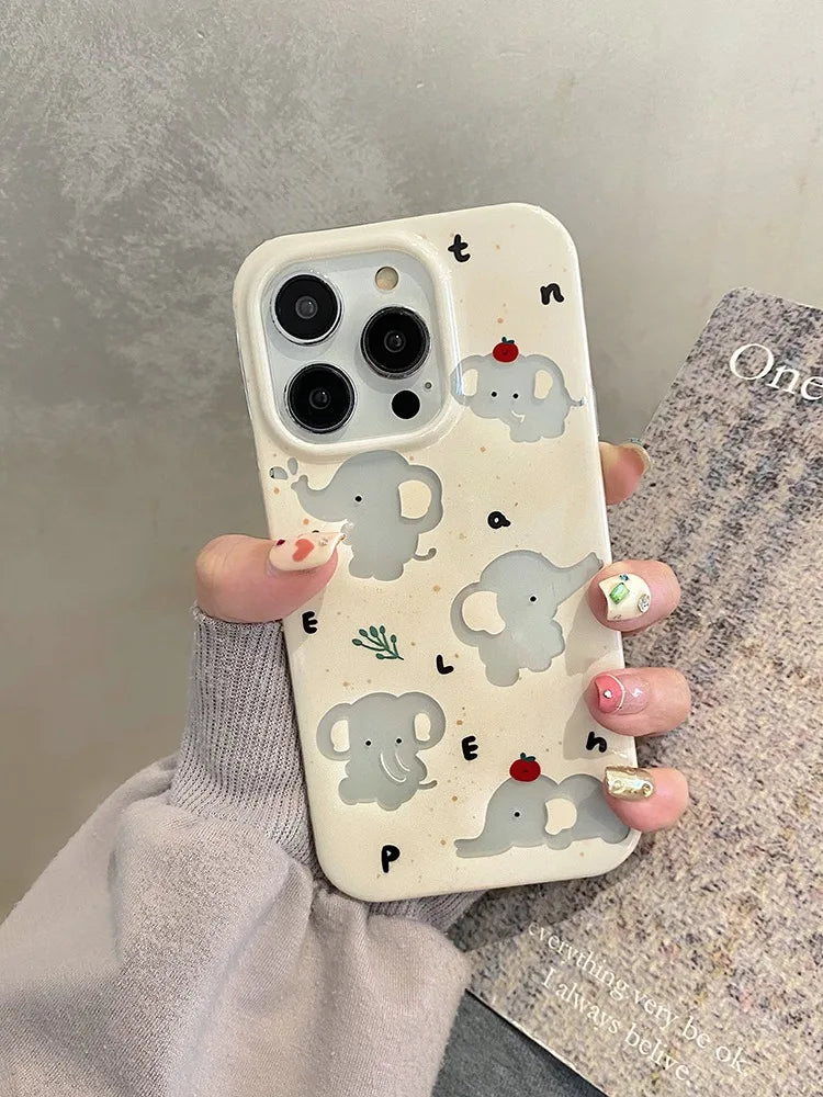 حافظات هواتف لطيفة لهاتف iPhone 15 Pro Max و14 و13 و12 و11 - فيل مجوف كرتوني - TSP265