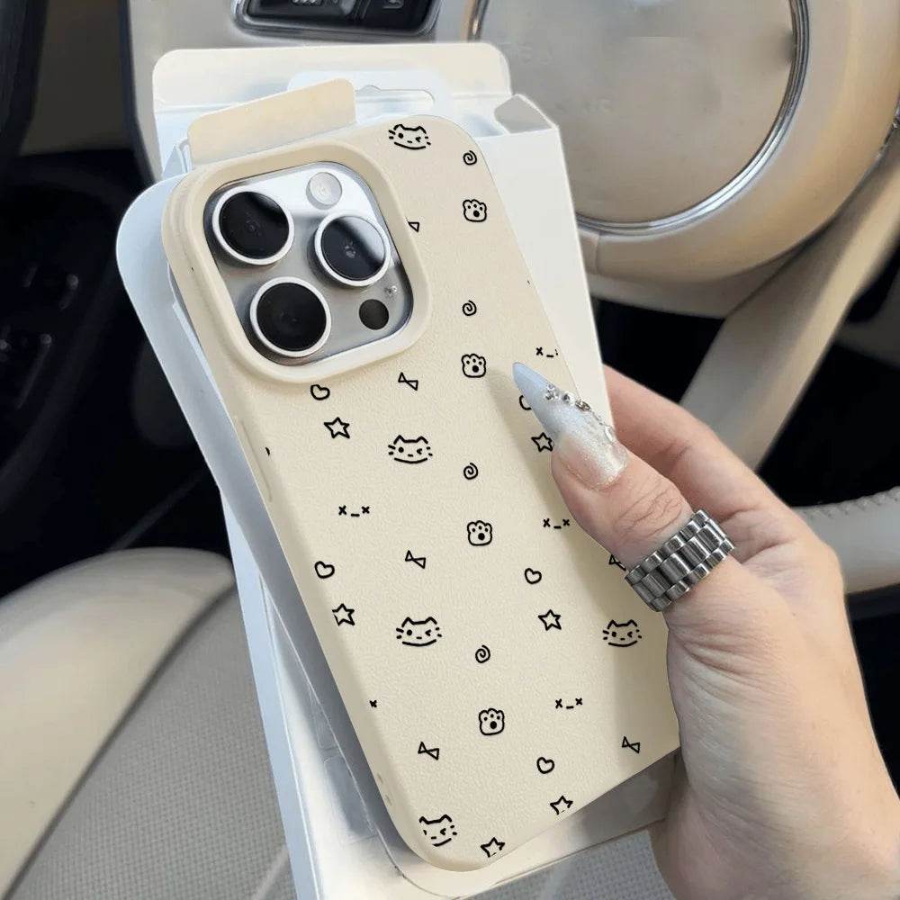 Cute Black Cat Phone Case For iPhone 16 Pro Max Case iPhone 13 11 15 12 14 Pro Max Plus Silicone Shockproof Matte Leather Cover - Touchy Style