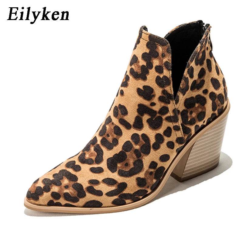 Autumn Winter Casual Western Cowboy Ankle Boots Women Snake Cowgirl Booties Short Cossacks Botas High Heels Shoes - Touchy Style