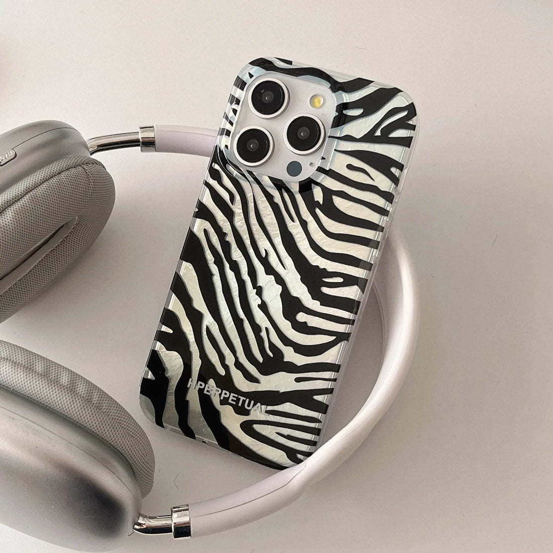 Cute Phone Cases iPhone 16, 15, 14, 13 Pro Max - Double Layers Zebra Pattern - Black Heart Wrist Chain - PC1420 - Touchy Style