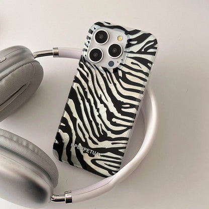 Cute Phone Cases iPhone 16, 15, 14, 13 Pro Max - Double Layers Zebra Pattern - Black Heart Wrist Chain - PC1420 - Touchy Style