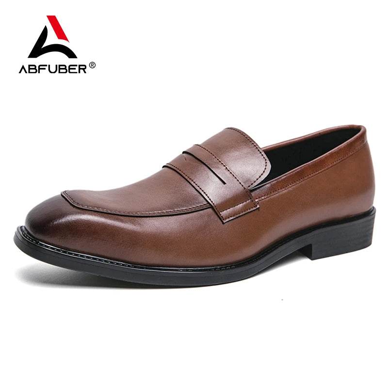 Fashion Penny Loafers Leather Men Shoes Simple Pointed Toe Slip On Dress Business Suit Casual Party Wedding Shoes For Man - Touchy Style