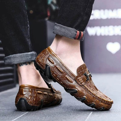 Men Casual Shoes Genuine Leather Crocodile Style Luxury Brand Mens Loafers Moccasins Slip on Black Driving Shoes Plus Size 38-47 - Touchy Style