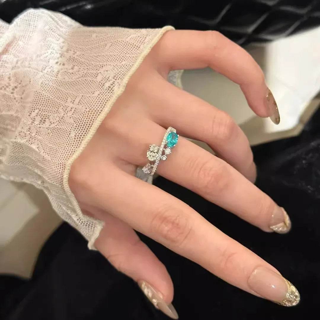 PANJBJ 925 Sterling Silver Blue Zircon Ring For Women Water Drop Versatile Design Fashion Versatile Jewelry Gift Dropshipping - Touchy Style
