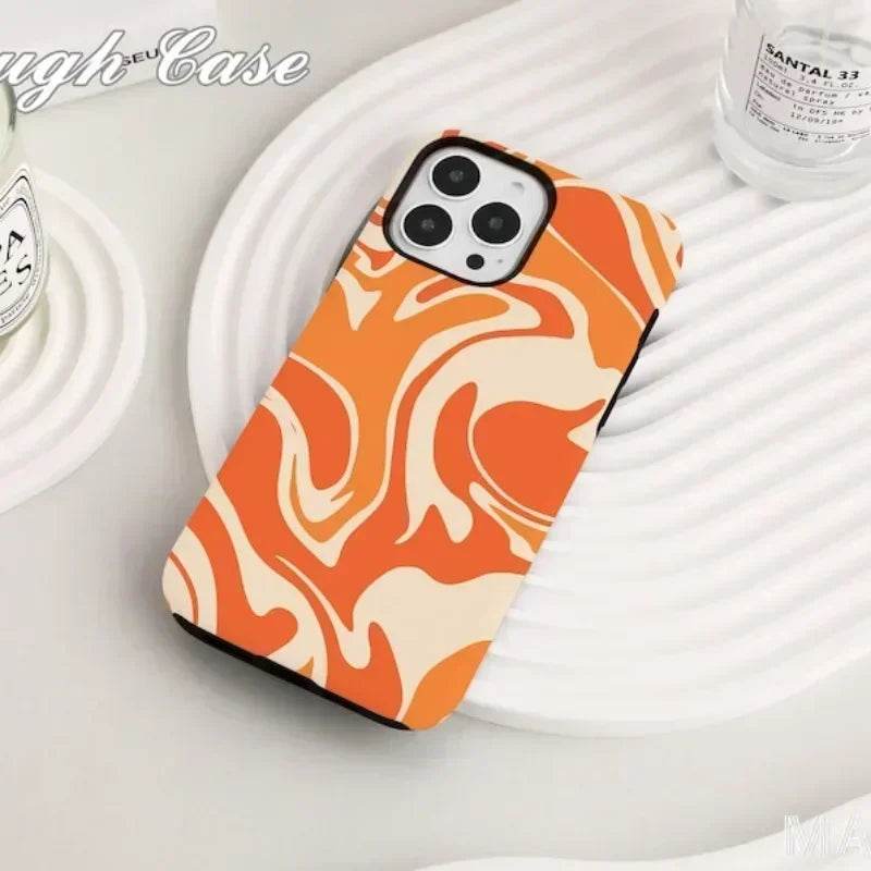 Cute Phone Cases For iPhone 16ProMax, 15, 14, 13, 12, 11 PRO, 11 Plus - Orange Line Art - Acrylic TPU Cover - IC0321 - Touchy Style