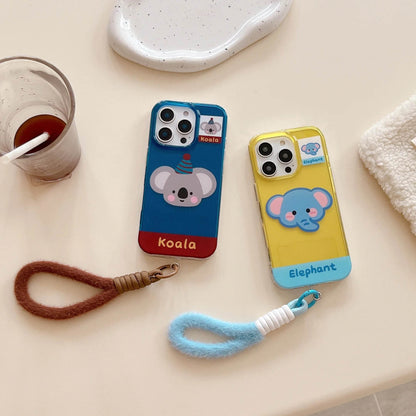 Cute Phone Cases For iPhone 16, 15, 14, 13 Pro Max - Cartoon Koala &amp; Elephant Pattern - Back Cover With Wrist Chain - PC0520 - Touchy Style