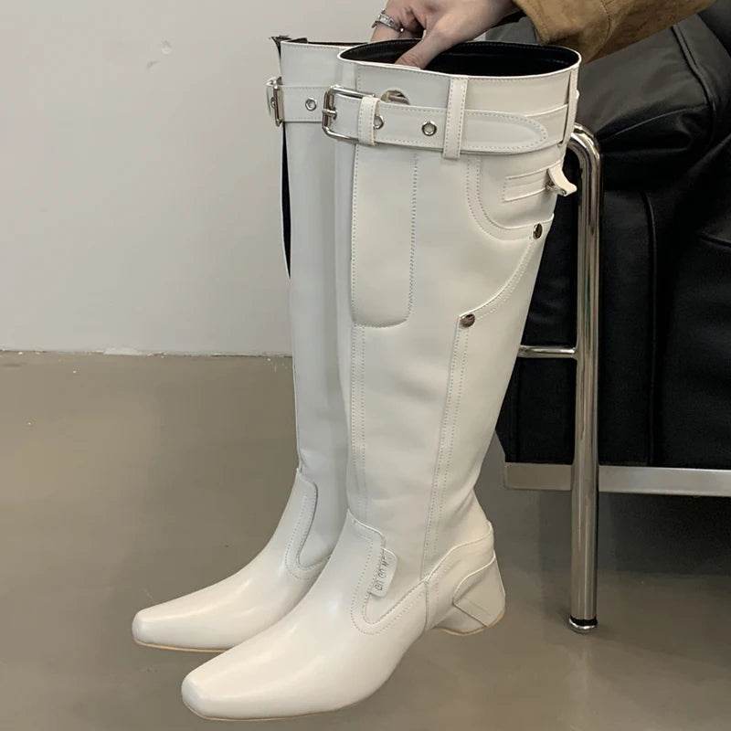 Winter Street Style Wedges Heels Knee-High Women Boots Fashion Belt Buckle Long Booties Designer Shoes Zapatos De Mujer - Touchy Style