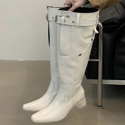 Winter Street Style Wedges Heels Knee-High Women Boots Fashion Belt Buckle Long Booties Designer Shoes Zapatos De Mujer - Touchy Style