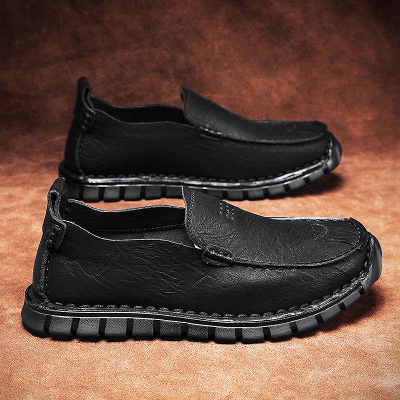 Genuine Leather Men Loafers Slip on Business Casual Leather Shoes Classic Soft Moccasins Breathable Men Flats Soft Driving Shoes - Touchy Style