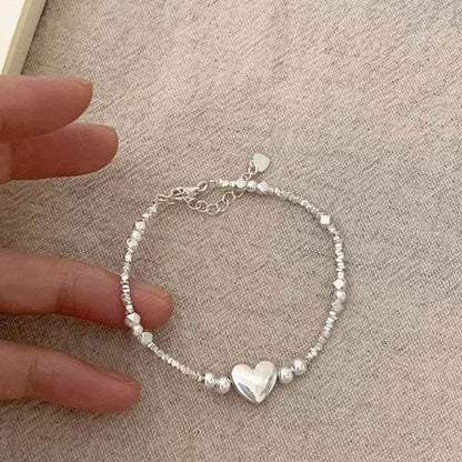 PANJBJ 925 Sterling Silver Love Heart Bead Bracelet For Women Irregular Versatile Classic Jewelry Birthday Gift - B7490 Design - Touchy Style