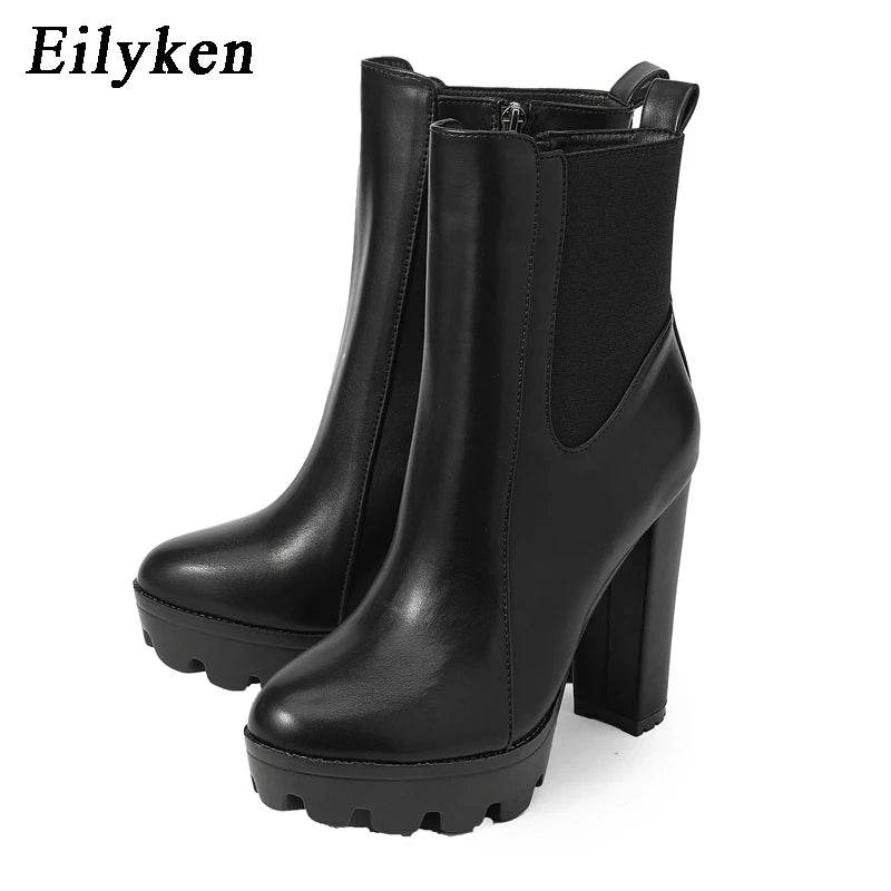 High Quality High Heels Ankle Boots Fashion Women Thick Platform Autumn Winter Slip On Ladies Street Style Shoes Mujer - Touchy Style