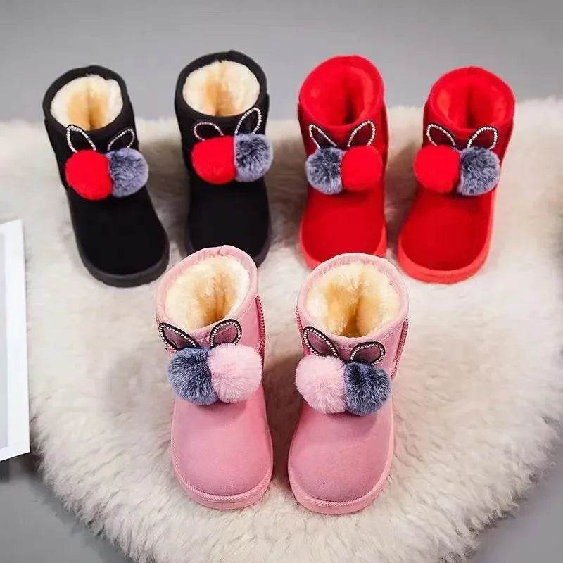 Hairball Boots Little Girls Furry Winter Boots Warm Fur Hot Sale Shoes for Girl Rabbit Ears Baby Snow Boots Kids Footwear H08181 - Touchy Style