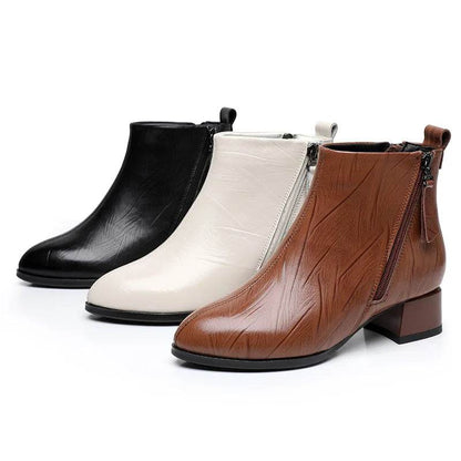 New Ankle Boots Women Pointed Toe Thick Heels Genuine Leather Shoes Short Boots Soft Sole Footwear Plus Size 35-43 - Touchy Style