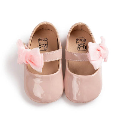 KIDSUN Baby Shoes Newborn Girl Princess PU Toddler Shoes Bow Decor Rubber Sole Anti-Slip First Walker Shoes 0-18M - Touchy Style