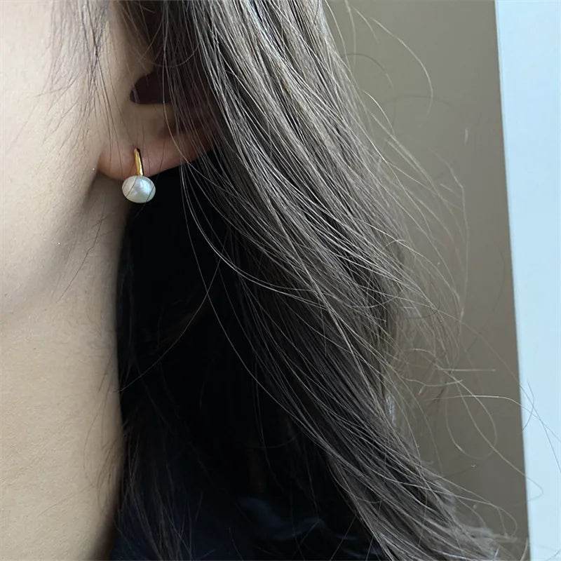 925 Sterling Silver French Exquisite Natural Freshwater Pearl Earrings for Women Temperament Wedding Party Jewelry Accessories - Touchy Style