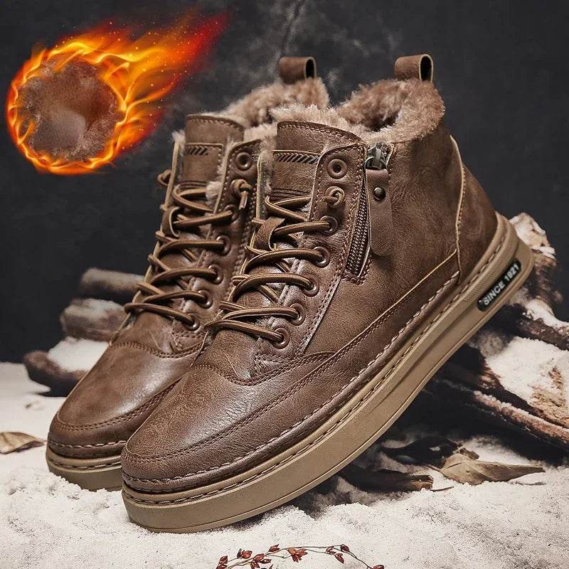 Leather Boots Men Spring High Casual Shoes for Men Trend Zipper Walk Flats Winter Shoes Vulcanized Ankle Boots New Zapatillas - Touchy Style