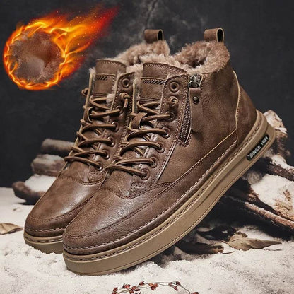 Leather Boots Men Spring High Casual Shoes for Men Trend Zipper Walk Flats Winter Shoes Vulcanized Ankle Boots New Zapatillas - Touchy Style