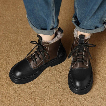 JOZHAMTA Size 34-40 Snow Boots For Women Real Leather Plush Fur Thick Heels Shoes Winter 2025 Platform Warm Furry Ankle Boots - Touchy Style