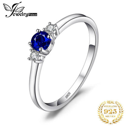 JewelryPalace Created Blue Sapphire 925 Sterling Silver 3 Stones Promise Ring for Women Fashion Gemstone Jewelry Wedding Gift - Touchy Style