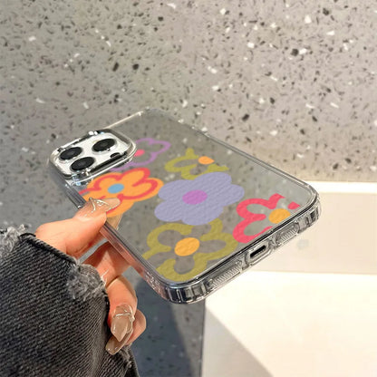 Flower Mirror Phone Case For iPhone 14 Pro Case for iPhone 13 11 12 15 16 Pro Max X XS XR Shockproof Silicone Cover Girl Shell