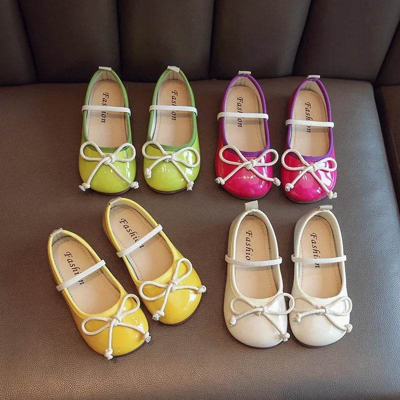 Smooth and Brightly Patent Leather Shoes for Kids Girls Simple Bow-tie Mary Janes Shoes Flats Kawaii Slip on Shoes Girl F07193 - Touchy Style