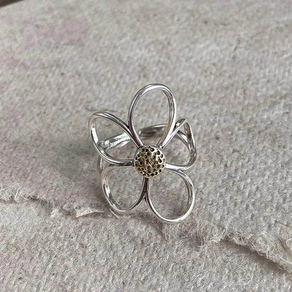 PANJBJ 925 Sterling Silve Flower Ring for Women Gift Hollow Out Design Retro Hip Hop Versatile Jewelry Party Gift Dropshipping - Touchy Style